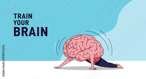 Creative illustration of a human brain performing a yoga stretch to represent mental flexibility and mindfulness.
