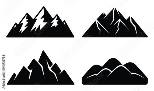 Collection of Four Black and White Mountain Silhouettes