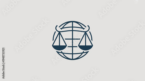 Global justice and law concept with scales of justice on a globe background symbolizing fairness and equality worldwide