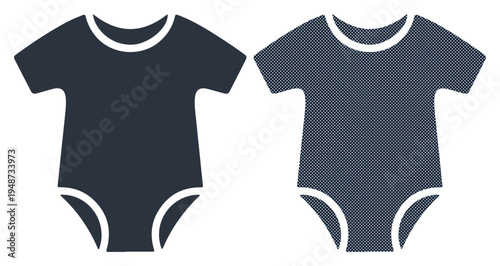 Two simple dark colored baby onesies side by side, clean and modern design