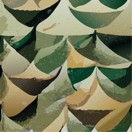 Abstract geometric pattern with overlapping shapes and earthy tones.