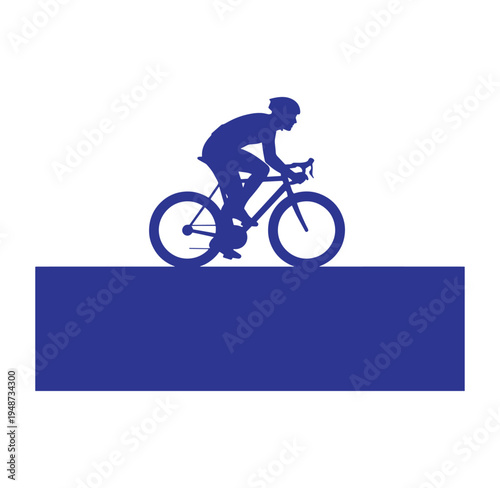 blue silhouette of a man riding a bicycle on a rectangular block