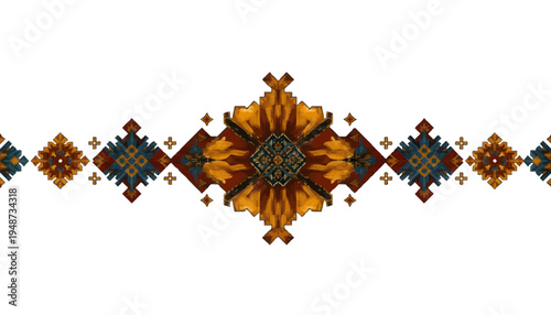 Symmetrical Flower Sunburst Pattern Motif Illustrated in Vibrant Folk Art Viewpoint