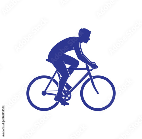 blue silhouette of a man riding a bicycle on white background
