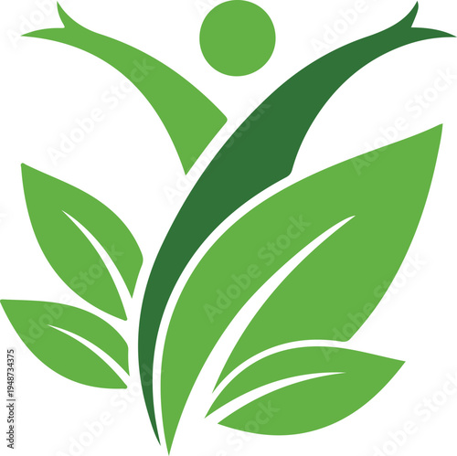 Abstract human figure with leaves symbolizing growth wellness and healthy lifestyle promoting nature and well-being