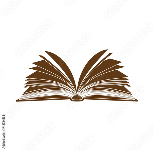 Brown open book with white pages and a brown cover  education and reading concept