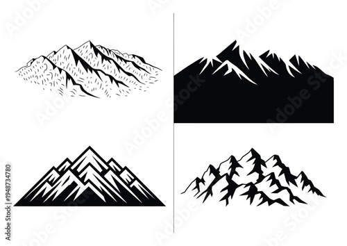 Collection of stylized mountain range in black and white
