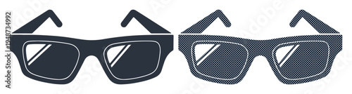 Two pairs of stylish dark sunglasses side by side, reflecting light.