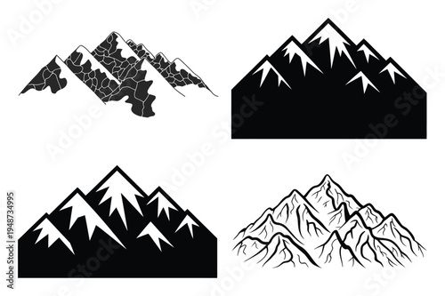 Collection of Stylized Mountain Silhouettes and