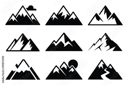 Collection of stylized mountain range with varying peaks and