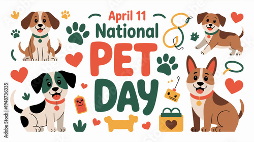 National pet day celebration with dogs and symbols on april 11th