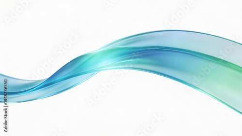 Abstract fluid blue and green curved wave shape on white background. Smooth, transparent, artistic design element for graphic, decoration, or vector art.