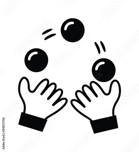 Simple of Hands Juggling Three Black Balls in Mid-Air