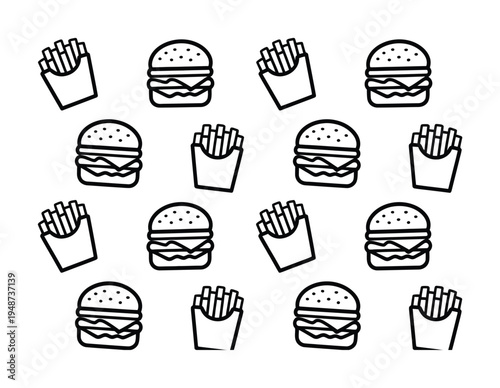 Simple Line Pattern of Hamburgers and French Fries