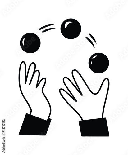 Simple of Hands Juggling Three Black Balls