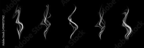 Elegant misty vapor waves rising from a mug like fresh aroma. Realistic steam food effect useful for hot drink, cooking, cuisine and restaurant design.