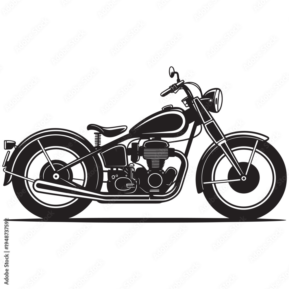 Fototapeta premium A minimalist black and white vector illustration of a classic vintage style cruiser motorcycle