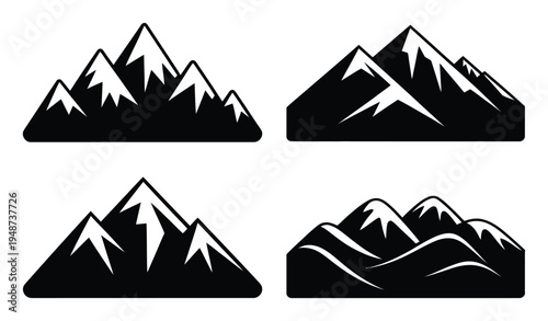 Set of stylized black and white mountain range
