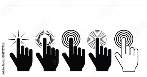 Set of Five Hand Cursor Showing Different Touch Interactions