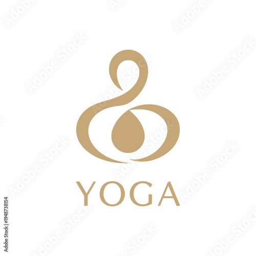 Minimalist gold yoga logo design featuring a stylized human silhouette in a meditative position