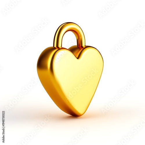 Gleaming golden heart padlock, symbolizing love, security, and cherished connections, cast with elegant reflections on a pristine white background