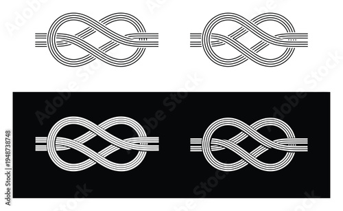 Stylized Figure-Eight Knots on White and Black Backgrounds
