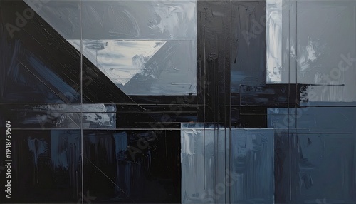 wall, architecture, interior, metal, urban, steel, design, room, frame, painting, modern, art, oil, art, artist, interesting, dark, gray, black, beige, blue, blocks, lines, geometric, museum, paint, g