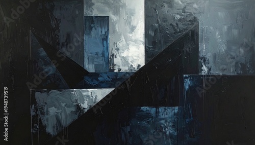 wall, architecture, interior, metal, urban, steel, design, room, frame, painting, modern, art, oil, art, artist, interesting, dark, gray, black, beige, blue, blocks, lines, geometric, museum, paint, g