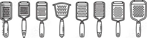 Assorted graters with different hole patterns and handle designs Vector