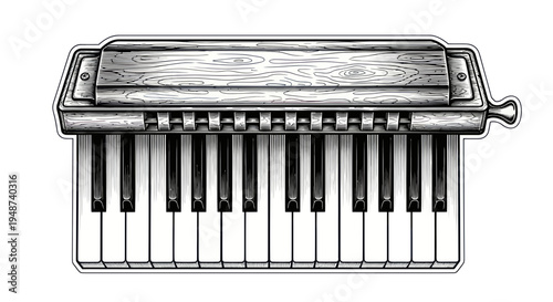 Vintage Melodica Keyboard Instrument Drawing - Retro Music Concept