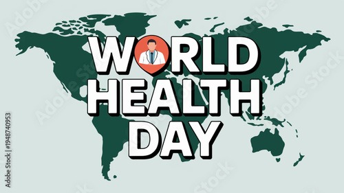 World health day awareness campaign with a globe and red cross symbol on a light green background