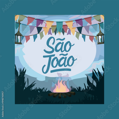 Sao joao festival celebration with campfire and lanterns