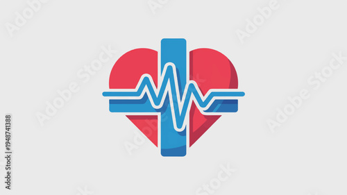 Heart with cross and ecg line symbol medical care and health icon cardiology and wellness concept