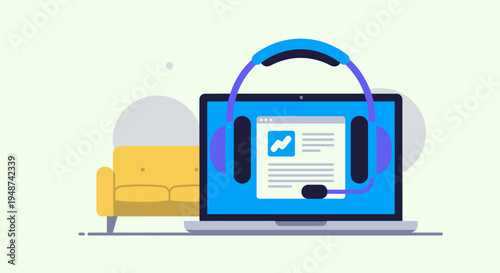 Customer Support and Remote Work Concept Illustration with Laptop and Headset in Modern Flat Design