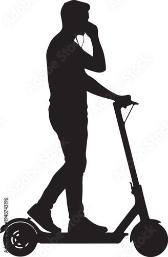 Silhouette of Man Riding Electric Scooter while Talking on the Phone