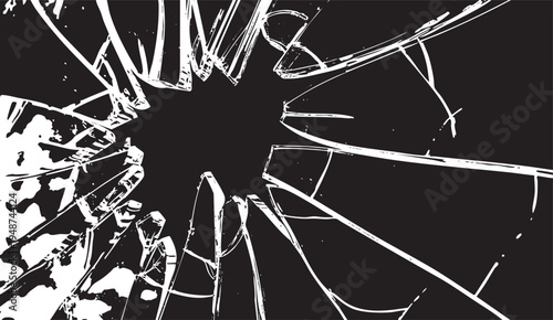 Shattered glass impact crack texture radial broken window effect isolated background