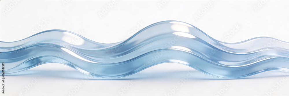 Obraz premium Abstract blue glass wave sculpture with smooth, curved, translucent forms on a white background. Showcases modern artistic design and fluid aesthetic in decorative artistry.