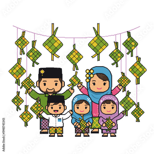 Happy Muslim Family Celebrating Eid.