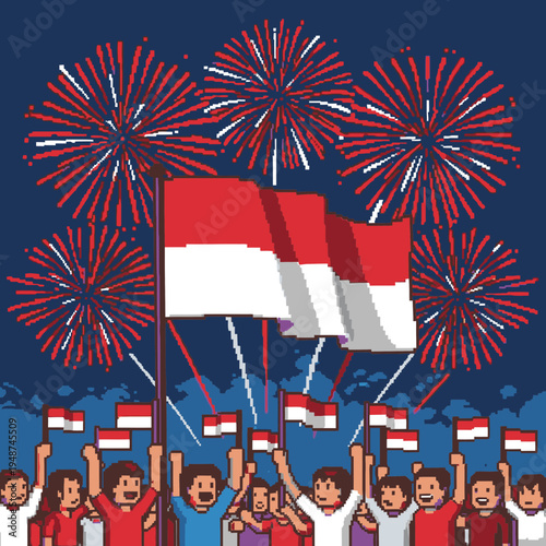 Indonesian people celebrate with flags.