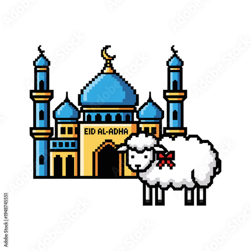 Sheep in front of mosque.