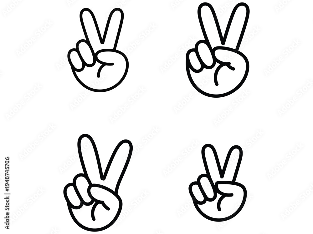 Fototapeta premium Peace hand gesture outline icon set with victory symbol and human hand signs