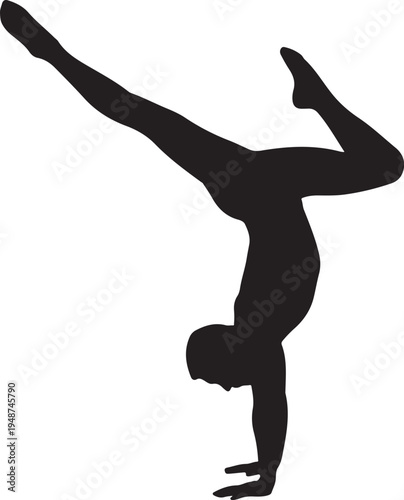 Silhouette of a man performing a handstand isolated on white background