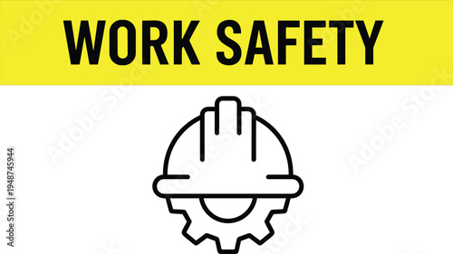 Work Safety Icon with Hard Hat and Gear Symbol on White Background Keywords: work safety, hard hat, helmet, gear, cogwheel