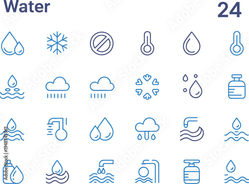 Water Icons Set With Drops, Snowflakes, And Temperature Symbols droplet