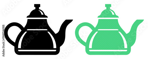 Simple silhouette of two teapots, one black and one green, on a white background.
