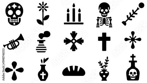 Day of the Dead Symbols Black Icon Vector Illustration