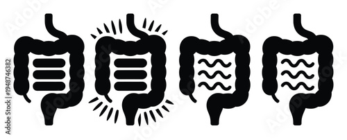 Depicting human intestines, showing health and discomfort