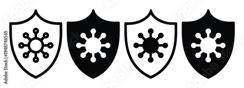 Four Shields with Virus Protection and Immunity Symbols