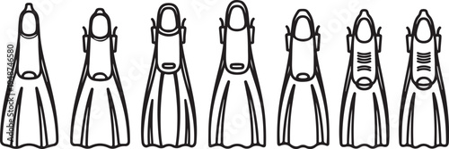 Diverse collection of fins for various water sports and activities Vector