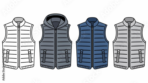 Puffer Vest Vector Illustration Set